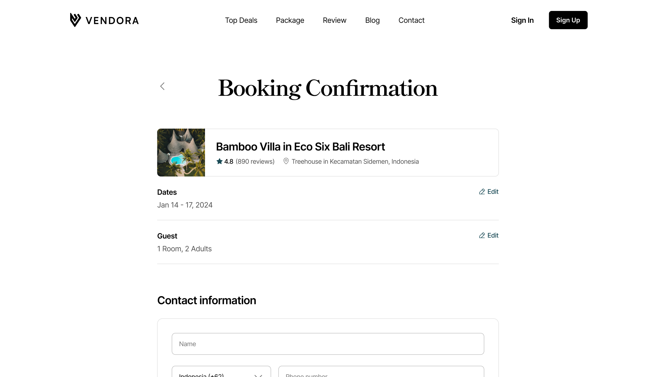 Booking Confirmation